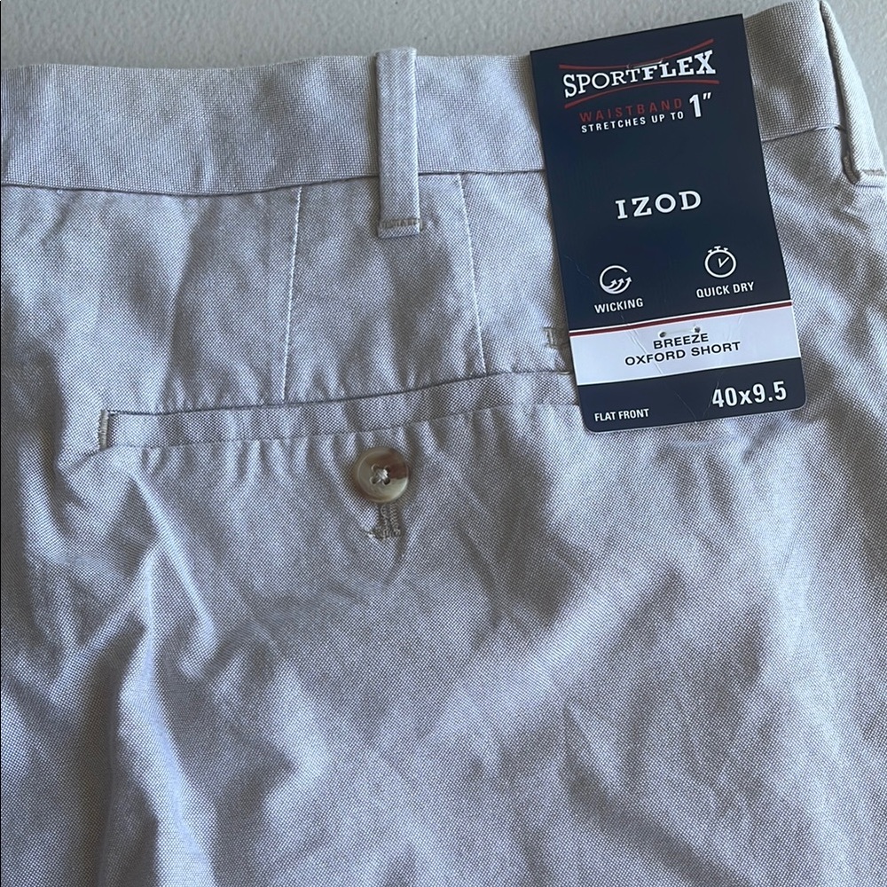 Izod Gray Flat Front Shorts Classic Style - Picture 6 of 7